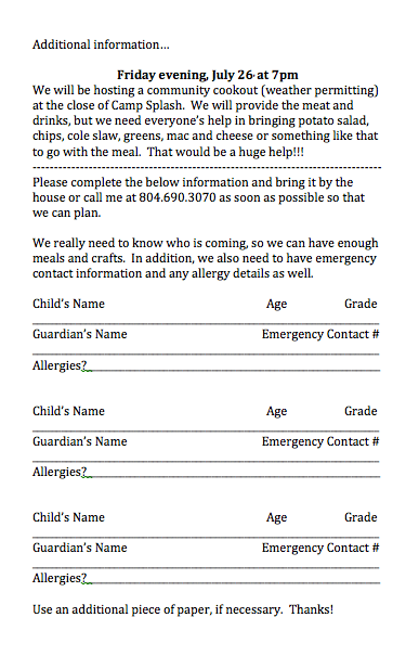 Camp Splash Flyer - Back